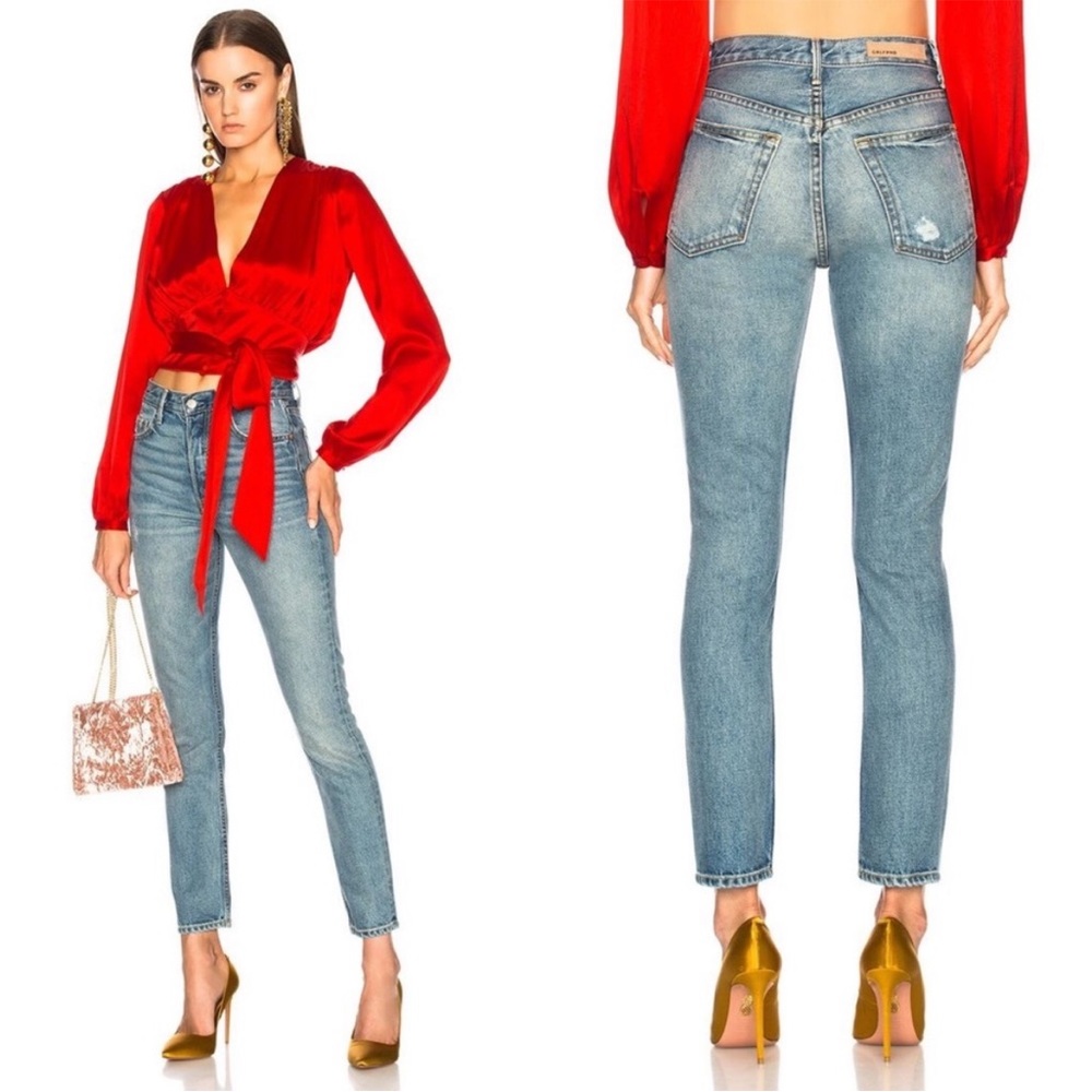 GRLFRND Karolina High Rise Distressed Skinn Jeans in Last Dance Retro Vintage